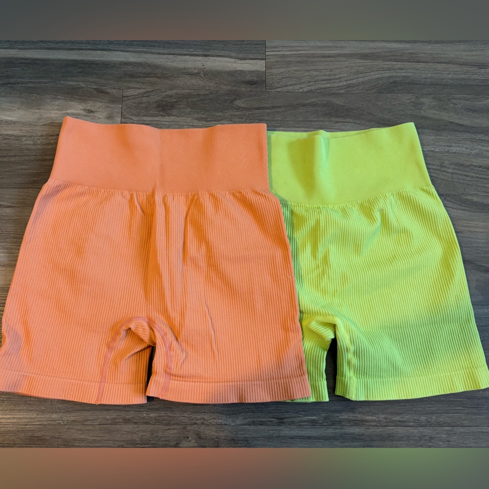 Orange and Green Ribbed Shorts Set